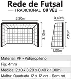 Rede oficial de futebol de salão (futsal) em polietileno malha quadrada sem nós Pista e Campo - Par