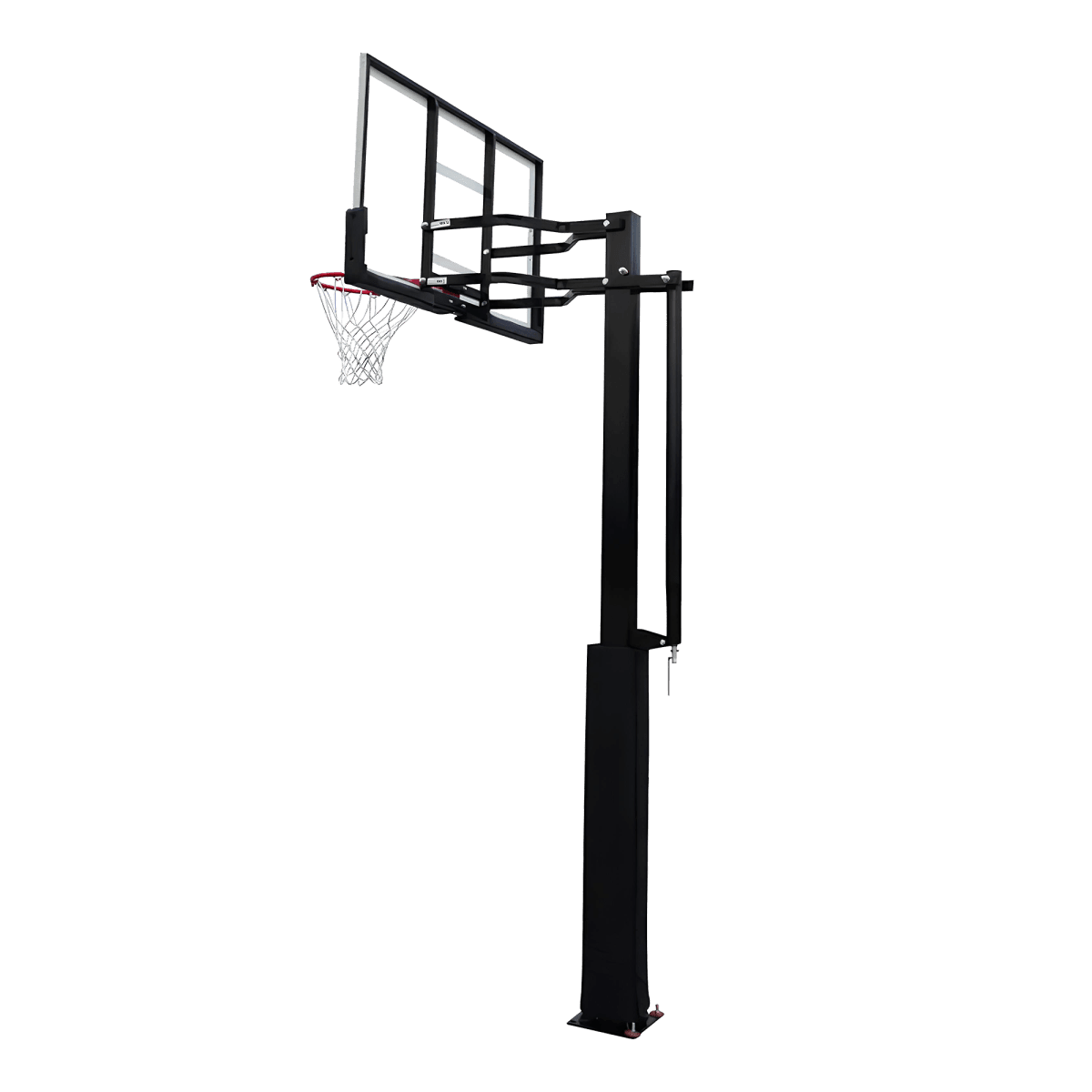 Poste fixo com tabela transparente, aro e rede de basquete oficial adulto premium Velden
