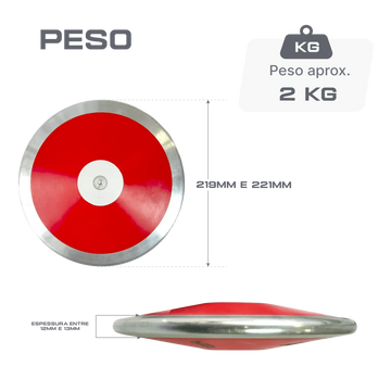 Disco de Atletismo 2kg Oficial WA - IAAF Aço e ABS ATE