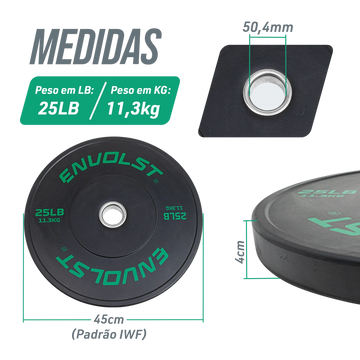 Anilha Bumper Olímpica 25 lb Treinos de LPO e Cross Envolst