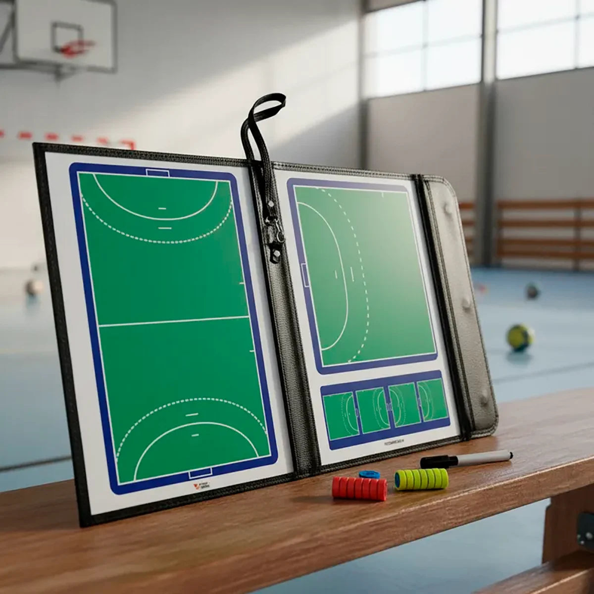 Prancheta tática magnética com caneta para treinamento de handebol Pista e Campo - Modelo pasta preta