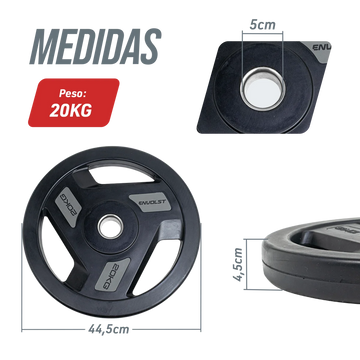 Anilha Emborrachada 20 kg para Barras e Halteres Envolst