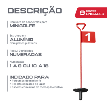 Bandeirola Numerada para Minigolfe NeoFun, Buracos 1 a 9 ou 10 a 18