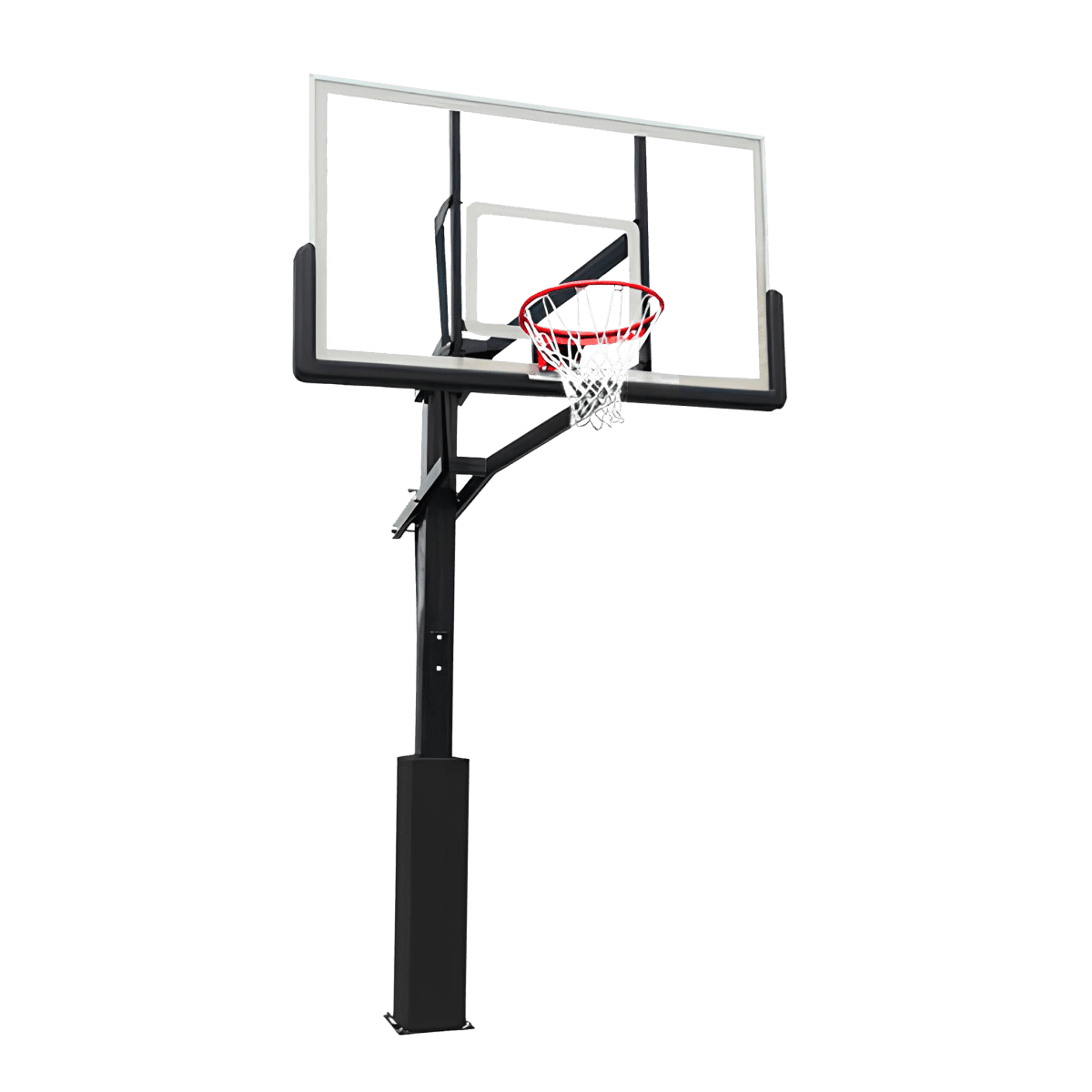 Poste fixo com tabela transparente, aro e rede de basquete oficial adulto premium Velden