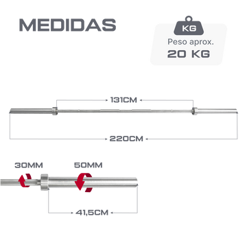 Barra Olímpica Reta 2,20 m 20 kg Hard Chrome Envolst