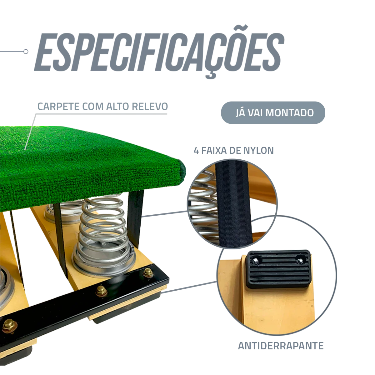 Equipamento para ginástica (trampolim) tipo reuther com 6 molas Gracios