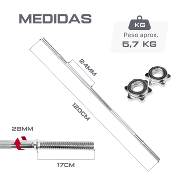 Barra Reta Maciça Roscada 1,20m 28mm com Presilhas Envolst