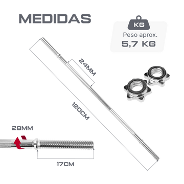 Barra Reta Maciça Roscada 1,20m 28mm com Presilhas Envolst