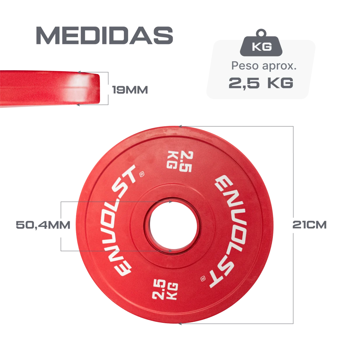 Anilha Olímpica Fracionada Emborrachada 2,5Kg Envolst