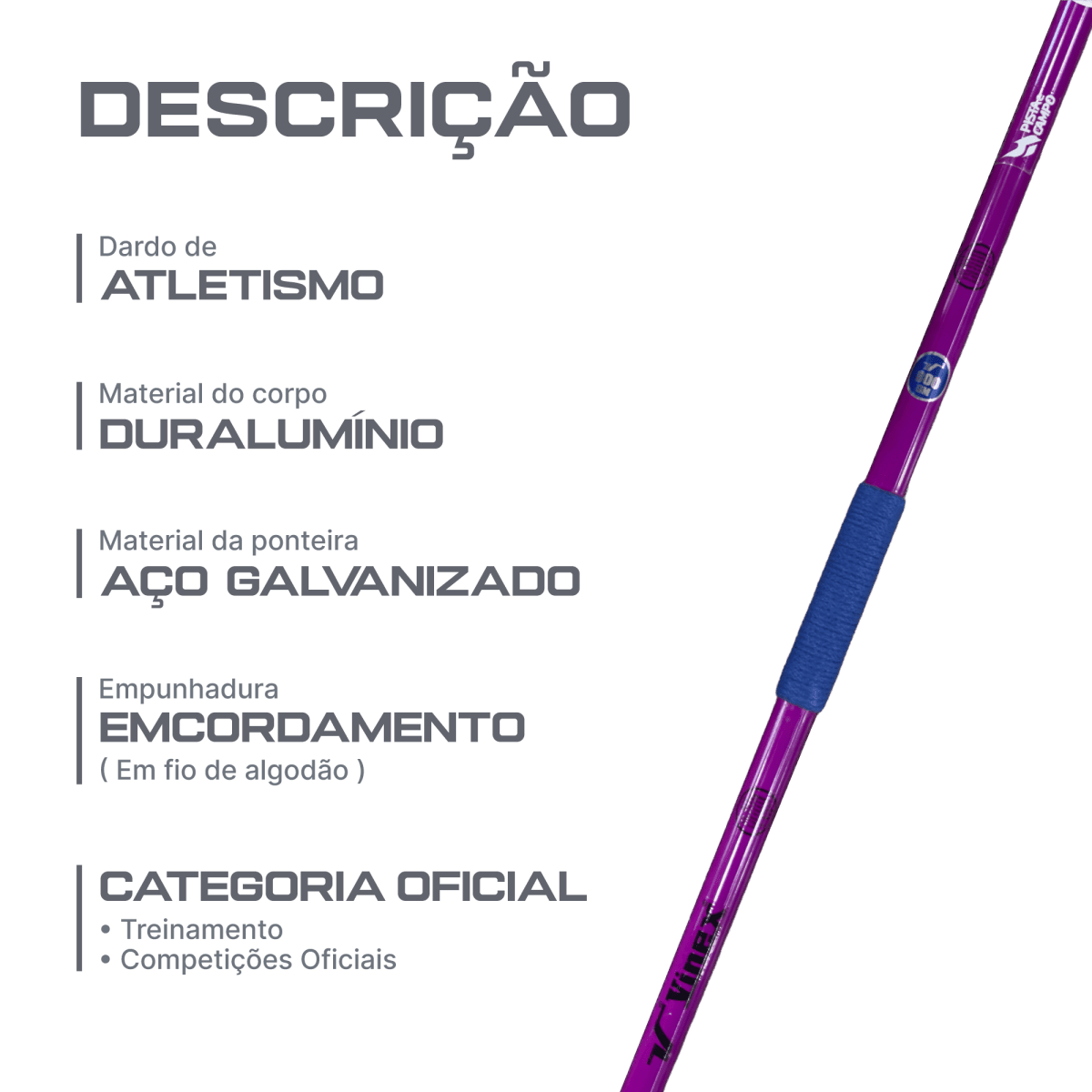 Dardo de duralumínio e aço 800g modelo competição IAAF Vinex (JAL-CH800)