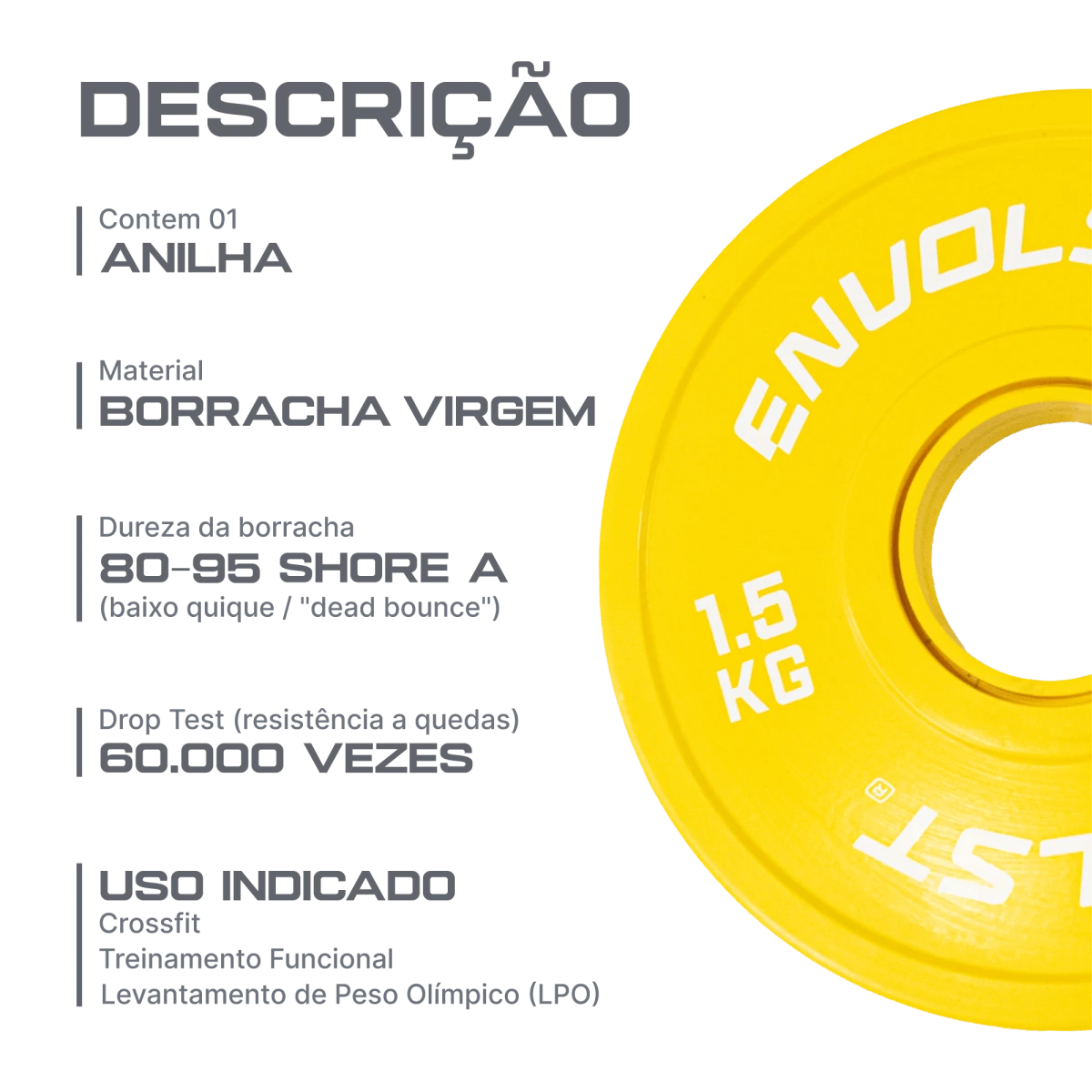 Anilha Olímpica Fracionada Emborrachada 1,5Kg Envolst