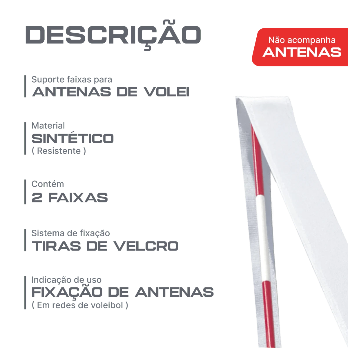 Suportes faixas brancas com velcro para antenas de voleibol Velden - par