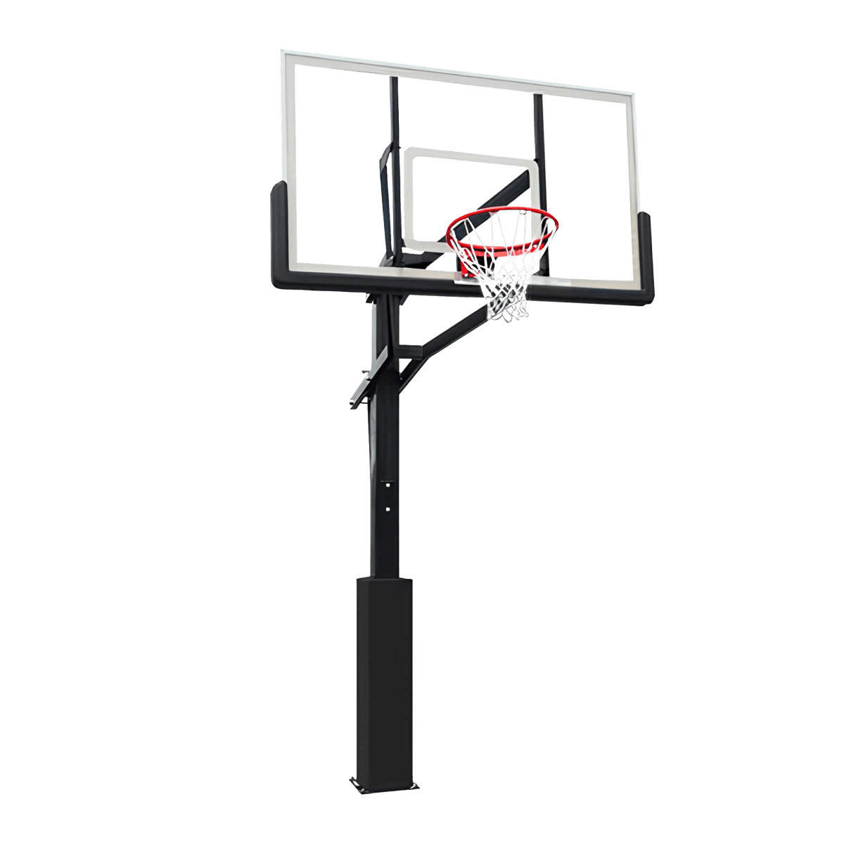 Poste fixo com tabela transparente, aro e rede de basquete oficial adulto premium Velden
