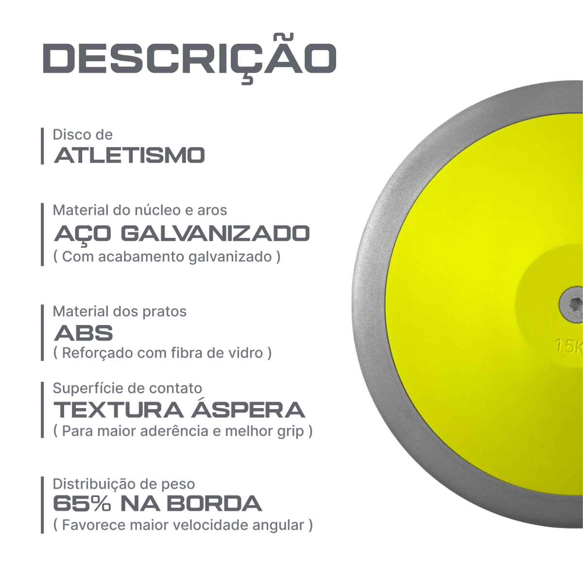 Disco de atletismo de aço e ABS 1,5kg Powered by CBAt