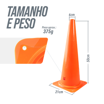 Cone de sinalização de plástico 50cm liso base quadrada Velden
