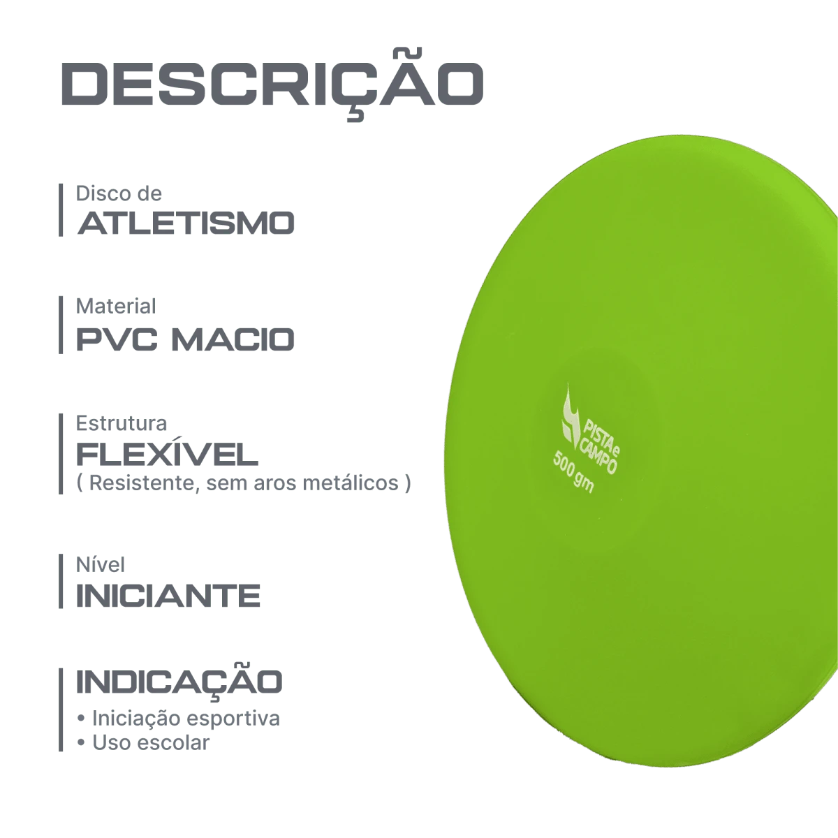 Disco de atletismo de PVC macio 500g Pista e Campo