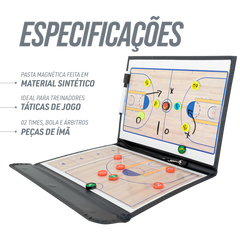 Prancheta tática magnética com caneta para treinamento de basquete Pista e Campo - Modelo pasta preta