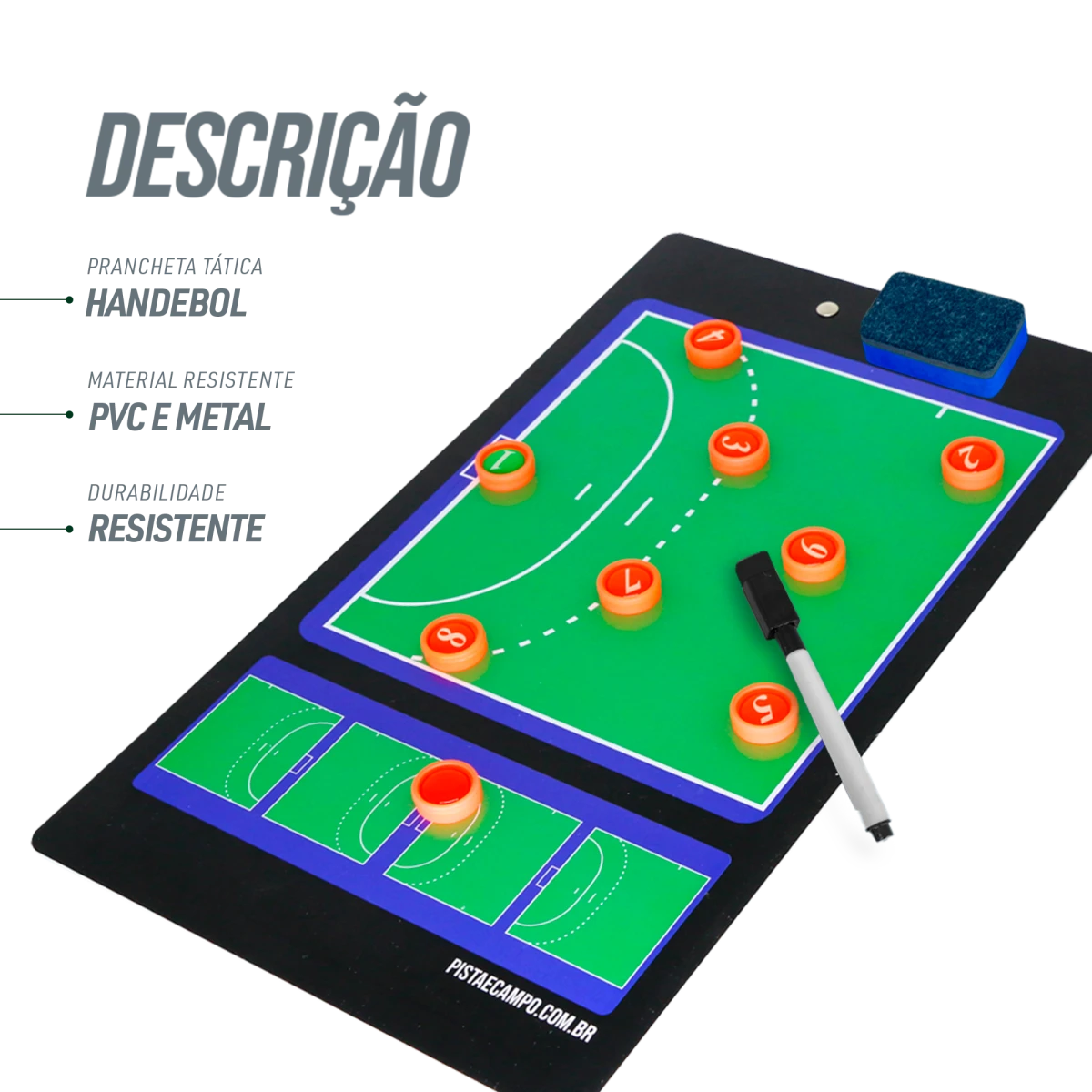 Prancheta tática magnética dupla face com caneta para treinamento de Handebol Pista e Campo