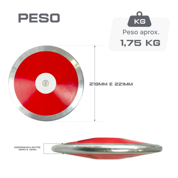 Disco de Atletismo 1,75kg Oficial WA - IAAF Aço e ABS ATE