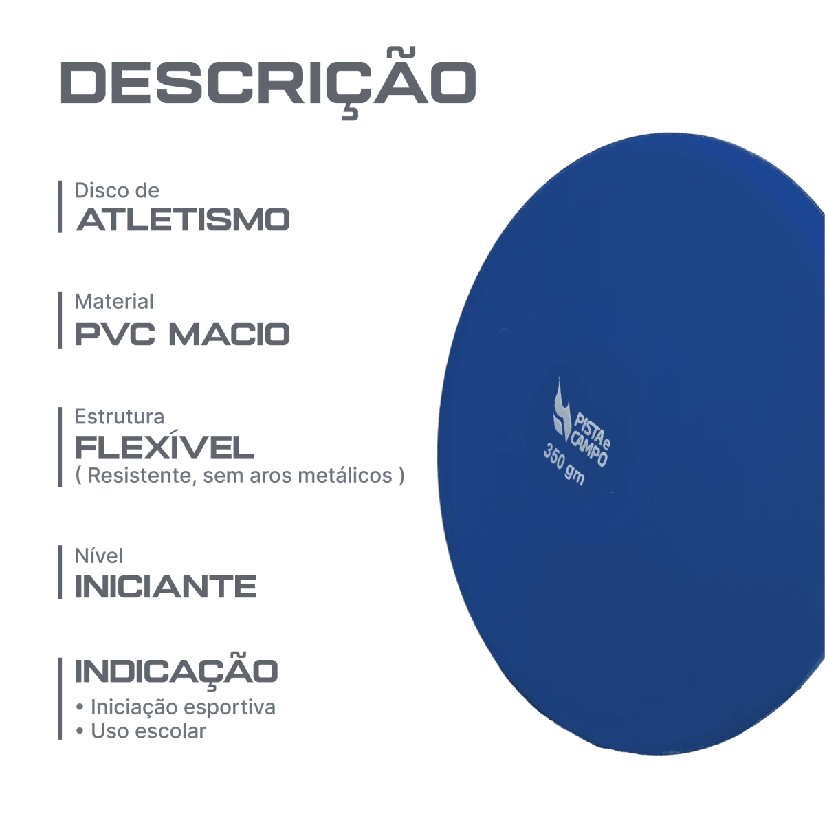 Disco de atletismo de PVC macio 350g Pista e Campo