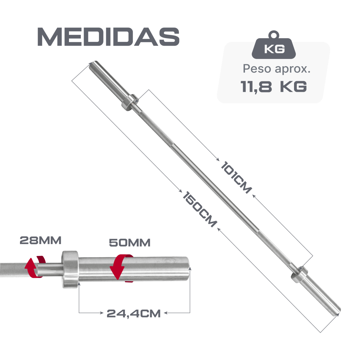 Barra Reta 1,50m Olimpica Hard Cromo Profissional Envolst