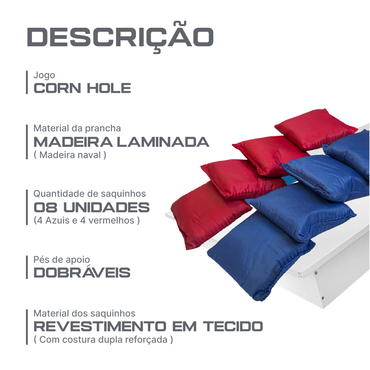 Jogo Cornhole com 1 buraco 8 saquinhos (par) NeoFun