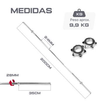 Barra Reta Maciça Roscada 2,00m 28mm com Presilhas Envolst