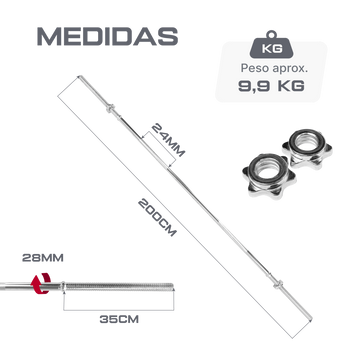 Barra Reta Maciça Roscada 2,00m 28mm com Presilhas Envolst