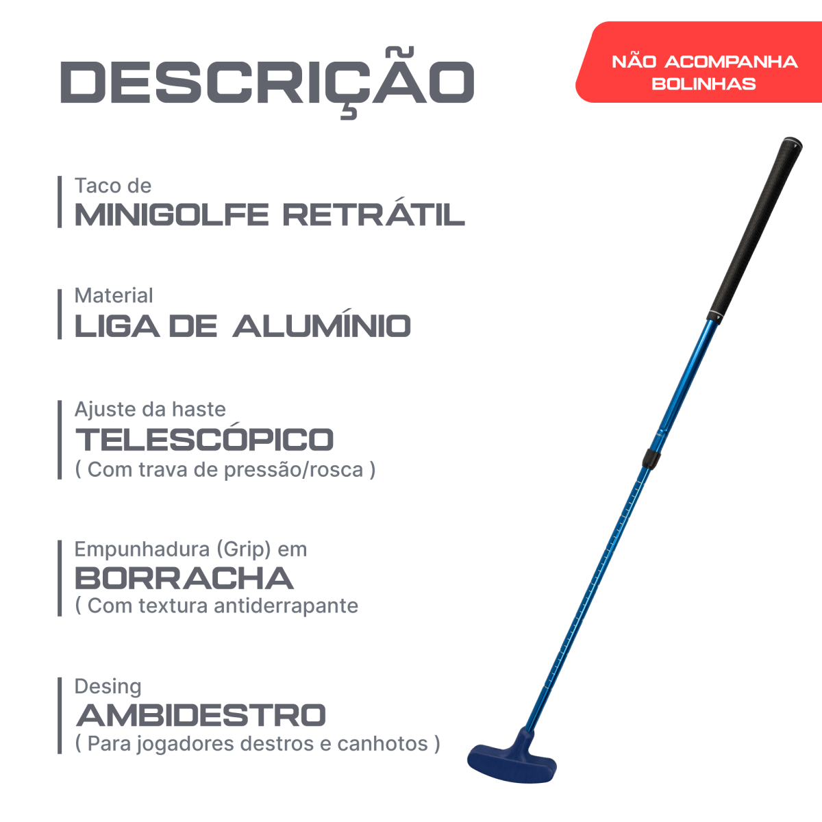 Taco de minigolfe retrátil 50 a 90cm em alumínio Neofun - Azul