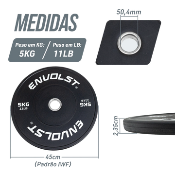 Anilha Bumper Olímpica 5 kg Treinos de LPO e Cross Envolst