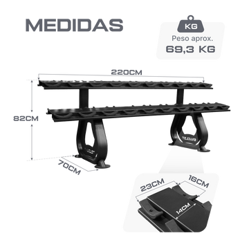 Suporte Expositor Horizontal para 10 Pares de Dumbbells Envolst