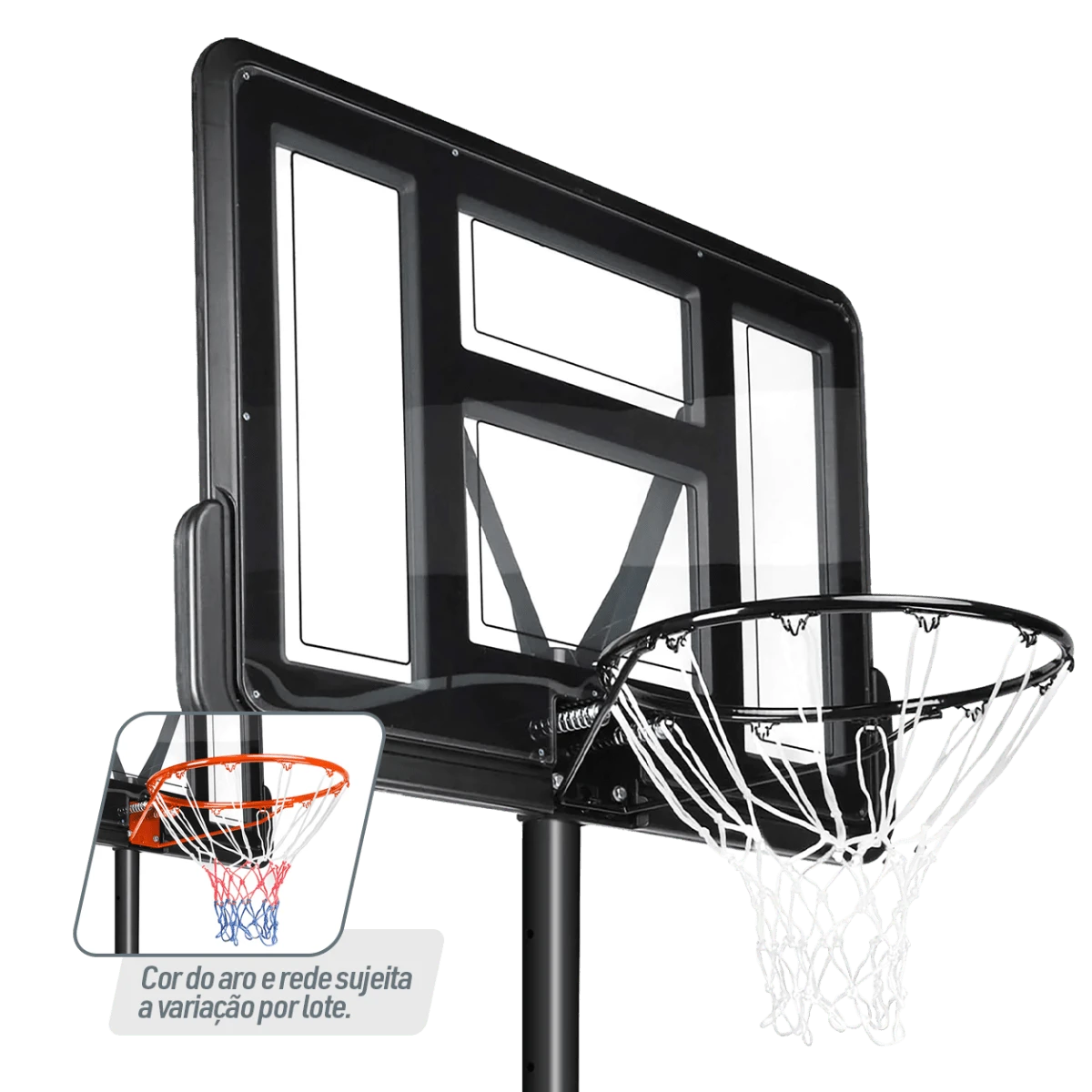 Tabela de basquete adulto móvel com poste, tabela de acrílico e aro Velden