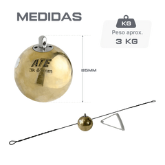 Martelo de bronze 3kg 85mm avançado ATE Anand Certificado WA-IAAF - com cabo e empunhadura