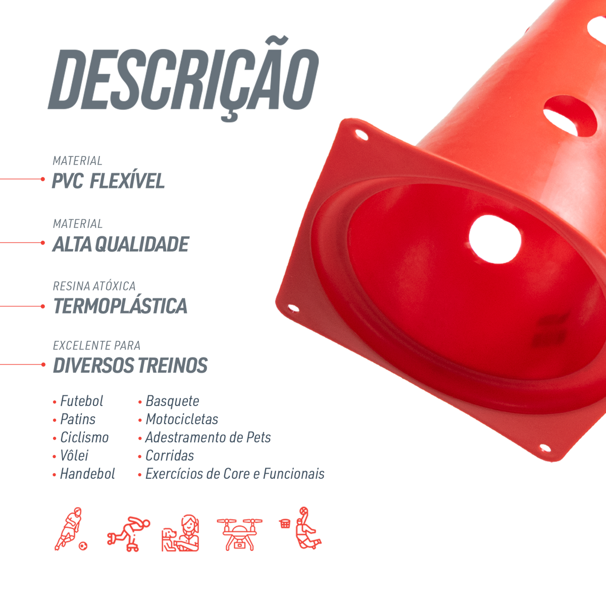 Cone Furado 38cm para Treino Esportivo Velden - Unidade