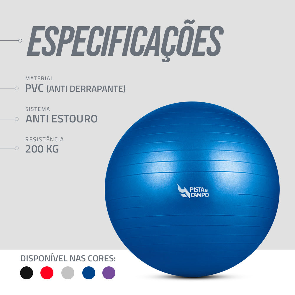 Bola de Pilates Gym Ball 55cm Antiestouro com Bomba Pista e Campo