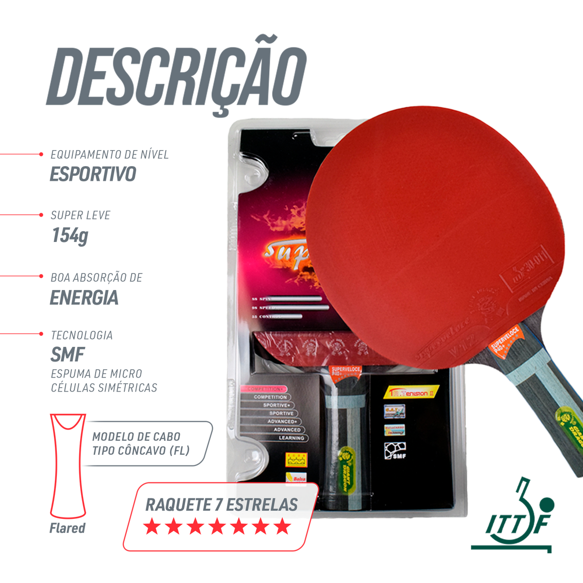 Raquete de Tênis de Mesa Giant Dragon Superveloce 7 Estrelas