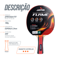 Raquete de Tênis de Mesa Jintai Flame — Borracha Aprovada pela ITTF