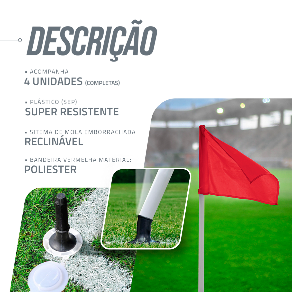 Bandeiras de Escanteio Oficial 4un Reclinável 1,50m para Futebol de Campo Velden