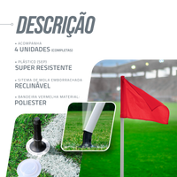Bandeirola de escanteio oficial de futebol de campo reclinável premium Pista e Campo - cnj com 4 und