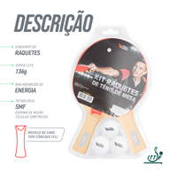 Kit 2 Raquetes Pista e Campo Controle 2 Estrelas com 3 Bolas ABS 40+