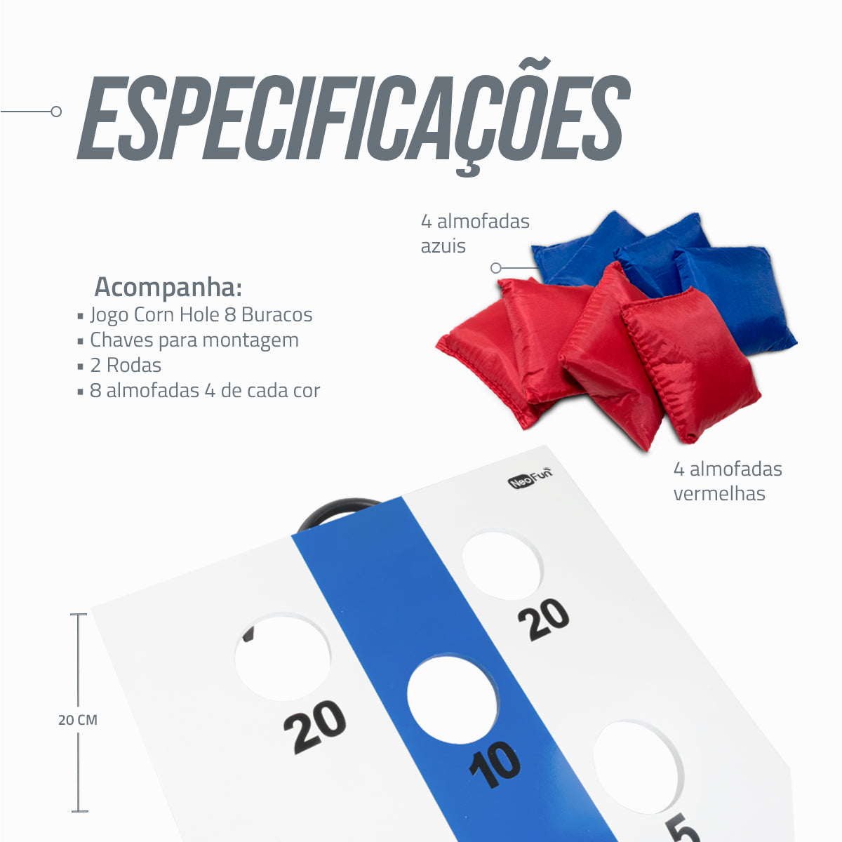 Jogo Corn Hole Saco No Buraco especificações
