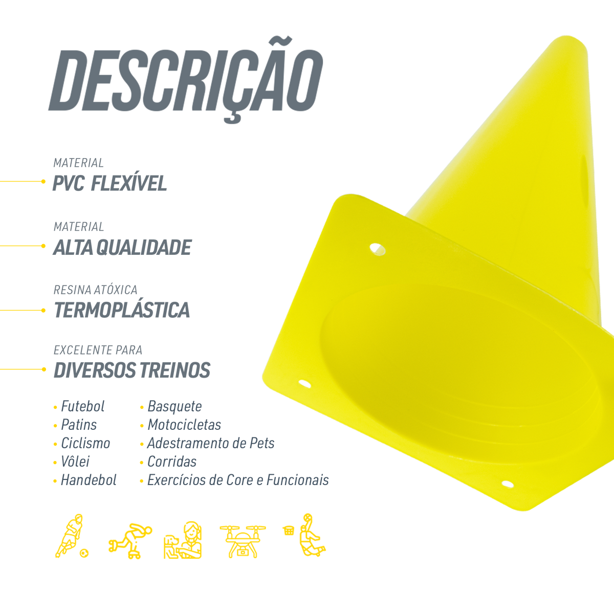 Cone Flexível 30cm para Treino Esportivo Velden - Unidade
