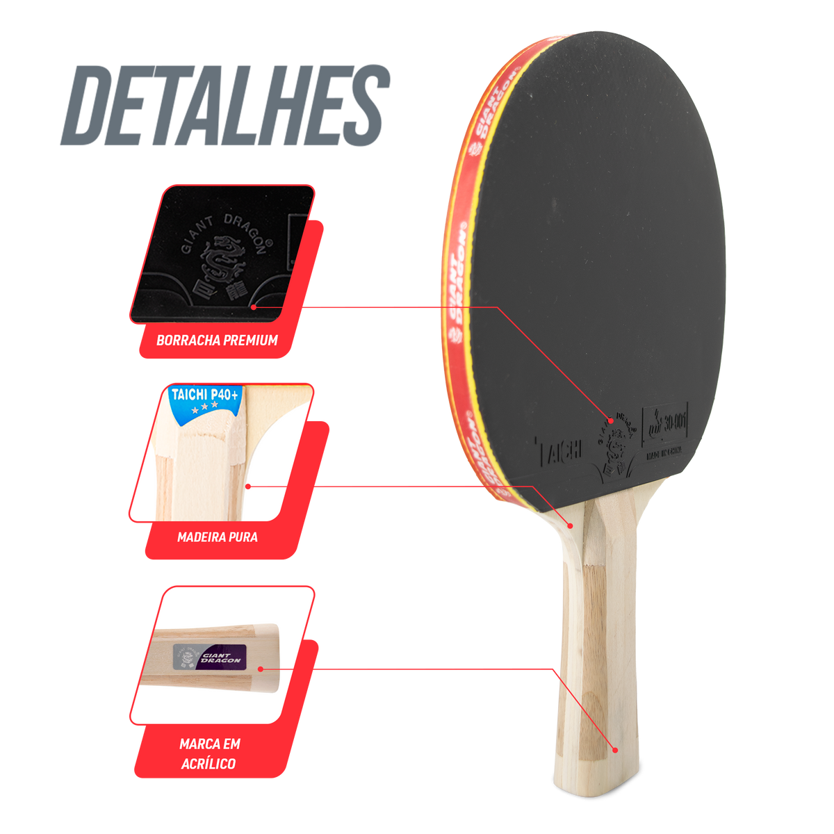 Raquete de Tênis de Mesa Giant Dragon Taichi 3 Estrelas ITTF