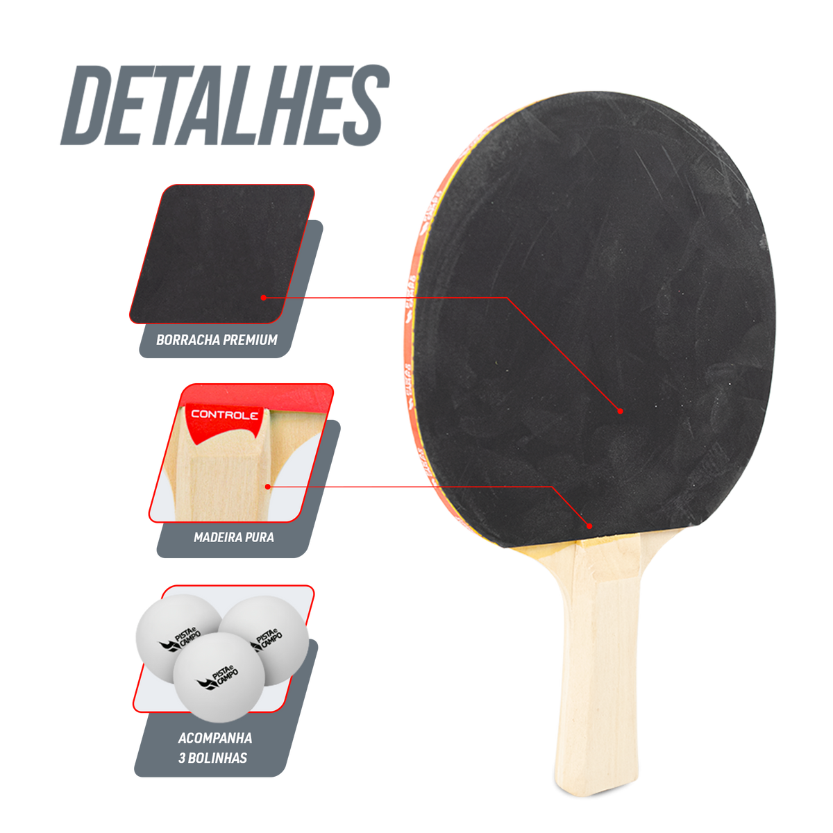 Kit Recreativo Tênis de Mesa 2 Raquetes Controle 3 Bolas ABS Pista e Campo