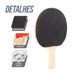 Kit Recreativo Tênis de Mesa 2 Raquetes Controle 3 Bolas ABS Pista e Campo