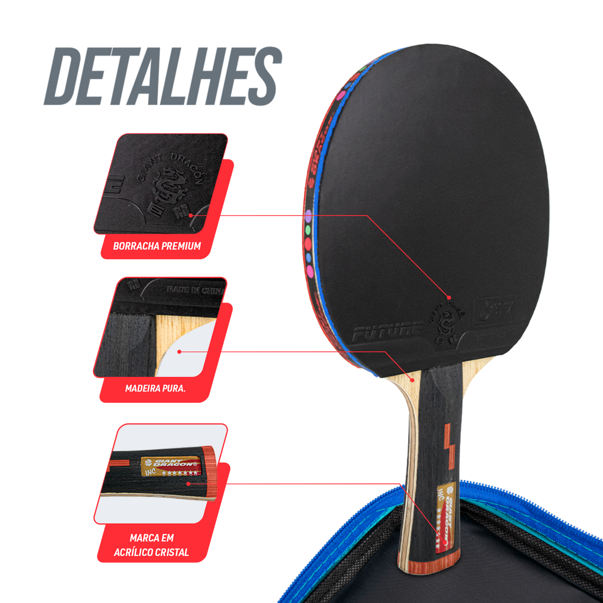 Kit Tênis de Mesa Giant Dragon Future 7 Estrelas Aprovada ITTF e Bolsa