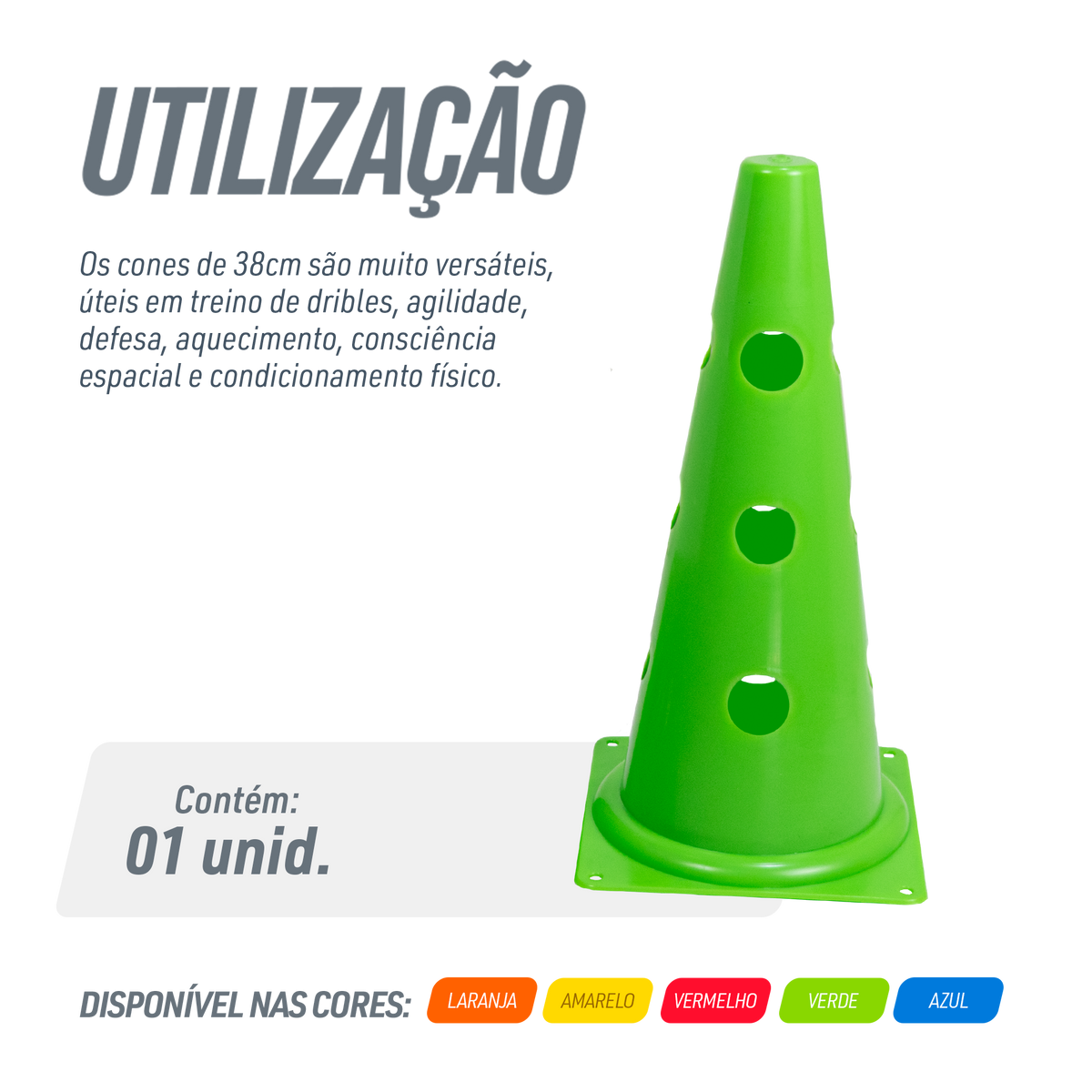 Cone Furado 38cm para Treino Esportivo Velden - Unidade