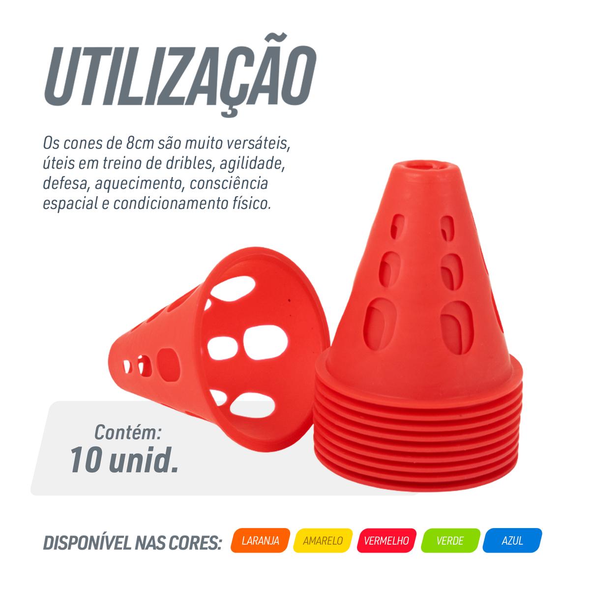 Cone de plástico 8cm vazado pequeno para manobras Pista e Campo - cnj com 10 und