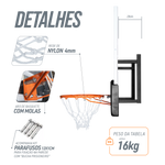 Tabela de basquete de parede quadro transparente de 120x80cm com aro e rede Velden