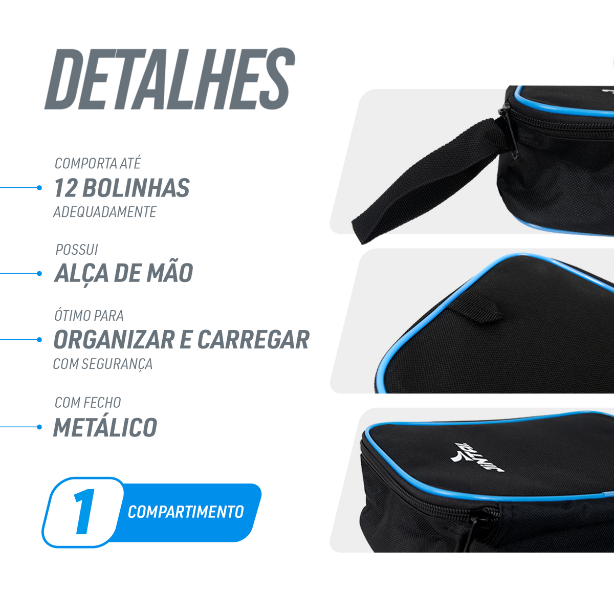 Raqueteira Tênis de Mesa Para 2 Raquetes e 12 Bolinhas Jintai